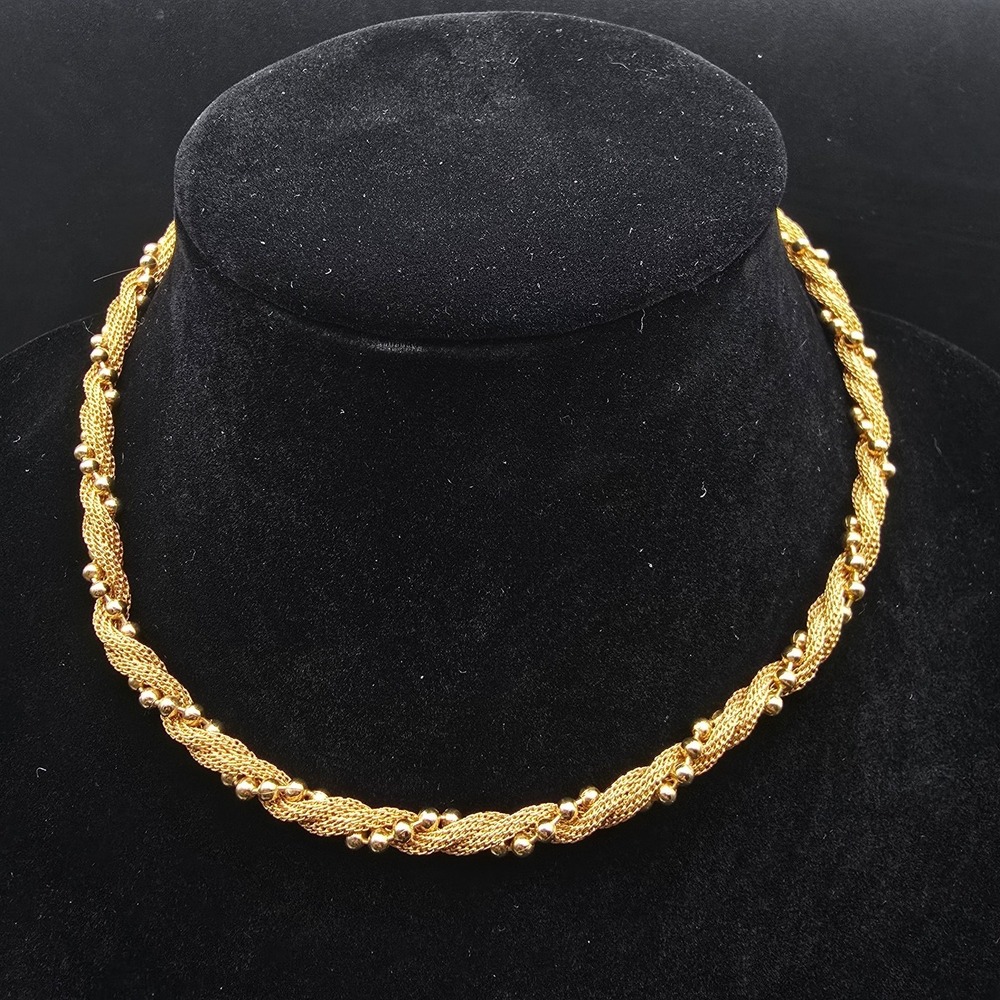 Avon 1992 Golden Accent Necklace Twisted Mesh Beaded Chain Vintage Jewelry